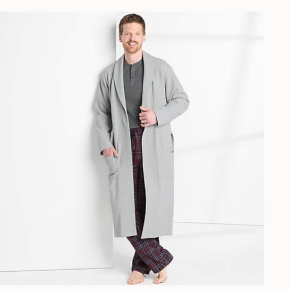 LANDSEND Men’s Waffle Robe Calf Length 97% Cotton